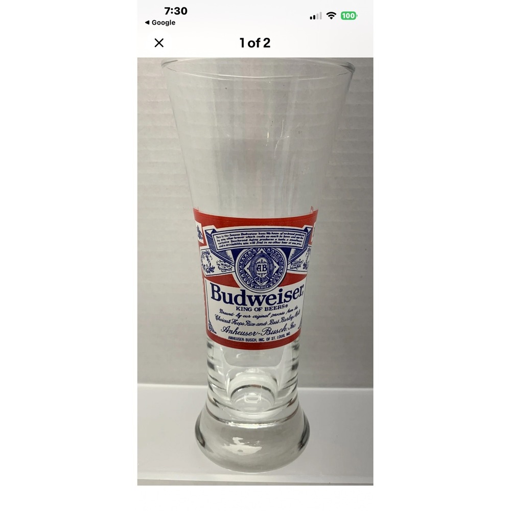 Vintage Budweiser King of Beers Pilsner Glass Anheuser-Busch Logo Tall glass